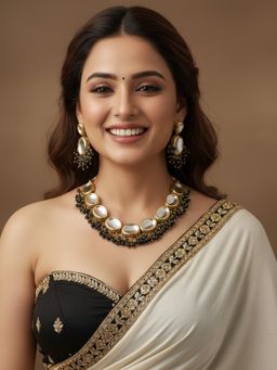 LUCKY JEWELLERY - 18k Gold Plating Back Minakari Black Kundan Jewellery Set