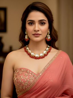 LUCKY JEWELLERY - 18k Gold Plating Back Minakari Red Kundan Jewellery Set