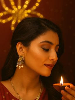 Digital Dress Room - Drop Afghani White Peacock With Pearl Design Earring