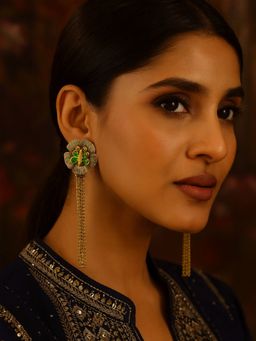 Digital Dress Room - Long Afghani Green Flower With Butterfly Designs Earring
