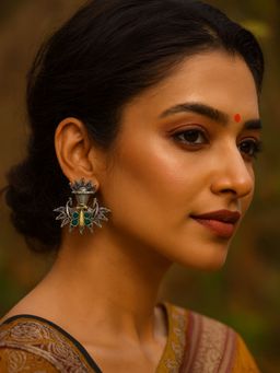 Digital Dress Room - Stud Afghani Green Jhumka Peacock With Butterfly Designs Earring