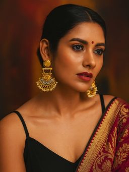 Digital Dress Room - Dangler Afghani Off White Jhumka Flower Designs With Pearl Earring