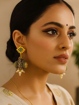 Digital Dress Room - Drop Afghani Blue Jhumka Mata Laxmi With Pearl Design Earring