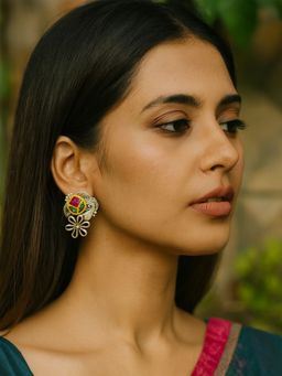 Digital Dress Room - Stud Afghani Pink Jhumka Flower Designs Earring