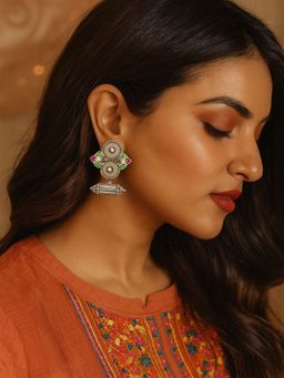 Digital Dress Room - Stud Afghani Multicolor Jhumka Tribal Designs With Enamel Earring
