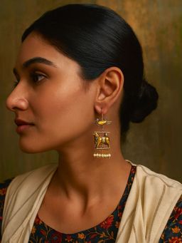 Digital Dress Room - Dangler Afghani Off White Jhumka Cow/Bird Designs With Pearl Earring
