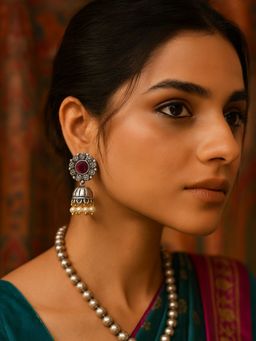 Digital Dress Room - Afghani Maroon Jhumka Flower Design With Pearl Earring