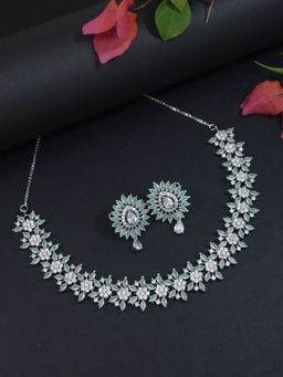 I Jewels - Silver-Plated CZ and AD- Studded Jewellery Set