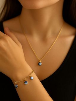 House of Pehr - Women Gold Plated Evil Eye Bracelet and Necklace