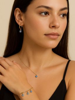 House of Pehr - Women Gold Plated Evil Eye Necklace with Bracelet and Earrings