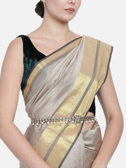 I Jewels - Off-White Gold-Plated Kundan Studded And Beaded Kamarbandh