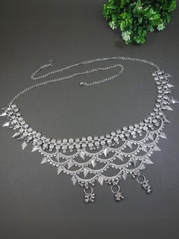 I Jewels - Silver Plated Stone Studded Waist Chain