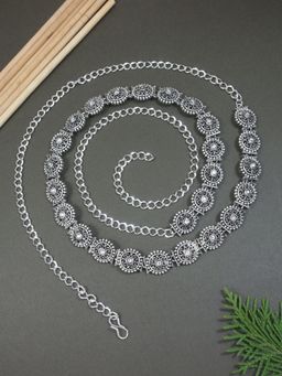 I Jewels - Floral Oxidised Adjustable Waist Chain