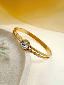 Designs & You - White Gold Plated Stone Embedded Anti Tarnish Bangle Style Bracelet