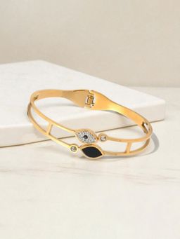 Designs & You - Gold Plated Black Evil Eye Themed Anti Tarnish Bangle Style Bracelet