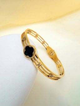 Designs & You - Gold Plated Black Clover Themed Anti Tarnish Bangle Style Bracelet