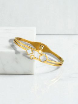 Designs & You - White Gold Plated Clover Themed Anti Tarnish Bangle Style Bracelet
