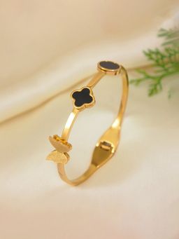 Designs & You - Gold Plated Clover Themed Stainless Steel Bangle Style Bracelet