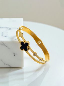 Designs & You - Black Gold Plated Clover Themed Bangle Style Bracelet