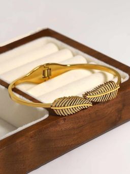 Designs & You - Gold Plated Leaf Themed Anti Tarnish Bangle Style Bracelet