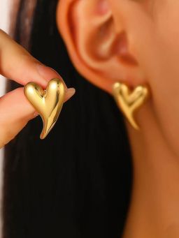 Designs & You - Gold Plated Stainless Steel Heart Themed Stud Earrings
