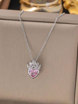 Designs & You - Gold Plated Anti Tarnish Heart Themed Pink Crown Pendant