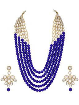I Jewels - Gold-Plated Kundan-Studded and Beaded Jewellery Set
