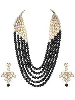 I Jewels - Gold-Plated Kundan-Studded and Beaded Jewellery Set
