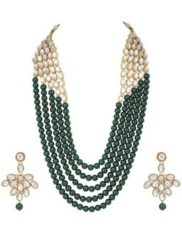 I Jewels - Gold Plated Kundan Studded Layered Necklace With Earrings