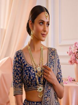 Accessher - Gold-Plated Long Necklace and Earrings with Pearl Drops