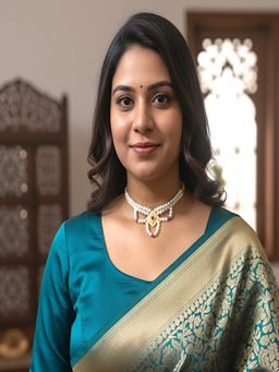 Accessher - Gold-Plated Rani Haar Choker Necklace with Stones Teardrop