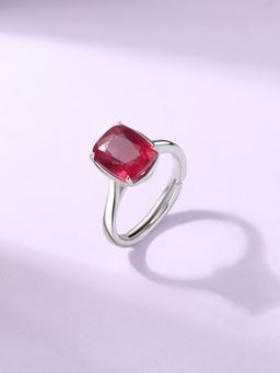 Ornate Jewels - 925 Silver 4.85 Carat Cushion Red Ruby Solitaire Adjustable Ring for Women & Girls
