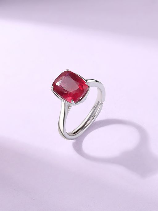Ornate Jewels 925 Silver 4.85 Carat Cushion Red Ruby Solitaire Adjustable Ring for Women & Girls