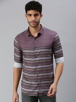 SHOWOFF - Men Full Sleeves Mauve Multi Stripes Shirt