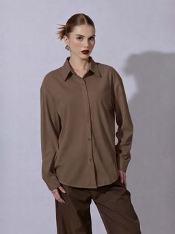 SHOWOFF - Women Edition Brown Long Sleeve Button-Down Shirt