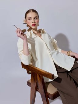 SHOWOFF - Women Off-White Long Sleeve Button-Down Shirt