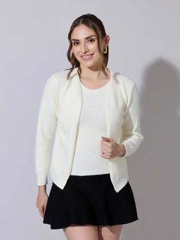 SHOWOFF - Women Off White Fitted Sleeveless Top with Shrug