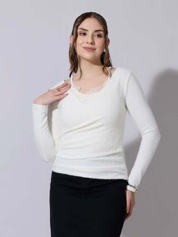 SHOWOFF - Women Off White Wrap-Style Top