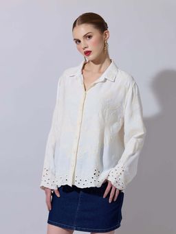 SHOWOFF - Women Cream Embroidered Shirt