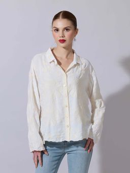 SHOWOFF - Women Cream Embroidered Shirt