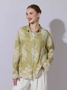 SHOWOFF - Women Embroidered Green Shirt