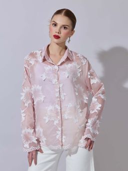 SHOWOFF - Women Pink Shirt with Floral Applique Detail