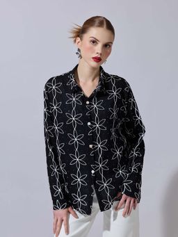 SHOWOFF - Women Floral Black Embellished Shirt