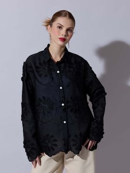 SHOWOFFFF - Women Black Shirt with Applique Detail