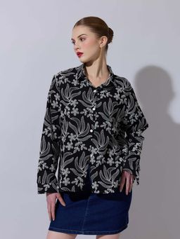 SHOWOFF - Women Embroidered Black Shirt