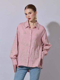 SHOWOFF - Women Floral Embroidered Pink Long Sleeve Shirt