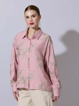 SHOWOFF - Women Floral Embroidered Pink Long Sleeve Shirt