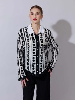 SHOWOFF - Women Black Embroidered Shirt with Lace Detail