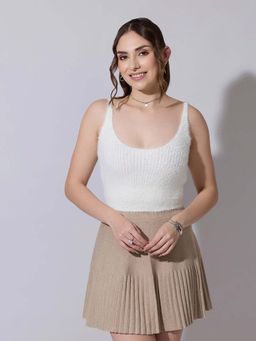 SHOWOFF - Women Knitted White Fuzzy Sleeveless Crop Top