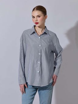 SHOWOFF - Women Striped Black Button-Down Shirt
